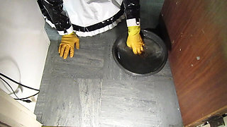 Worthless Sissy Scrubbing Filthy Floor