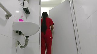 Amateur Camera in Hospital Bathroom Captures Big Ass Latina Nurse Pissing