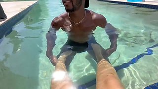 Pool Pawg Blonde has wet Interracial sex with BBC stud