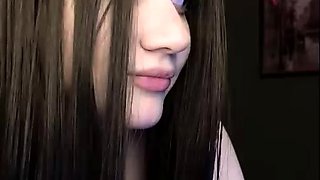 Small titted brunette teen fingering on the bed