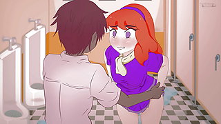 Red-haired Daphne takes off her panties in the toilet in front of an unknown guy without complexes ! Scooby-Doo. Hentai Cartoon