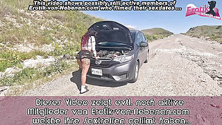 German car blowjob from a big tits slut on the side of the road