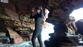 Wetsuit Cave Encounter: Secret Fun with Mysterious Stranger
