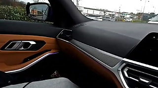 Step mom in the car flashing big tits in front of step son