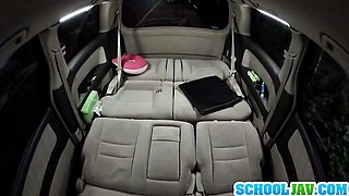 Pretty Japanese schoolgirl has sex in public in her guy car