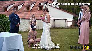 BRIDE4K. Sexy bride with natural tits is having a kinky sex with a groom dressed up as a hound