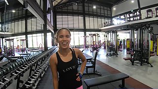 Butt workout in the gym for Thai girlfriend and sex at home
