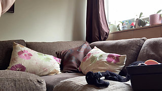 Home Alone in Lounge with Black Stockings on