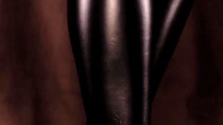 678 Shiny nude pantyhose under black leather leggings