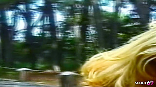 Blonde Tranny Gets Secretly Fucked in the Woods in Her Tight Asshole