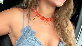 Blonde is flashing her big boobs in the outdoors