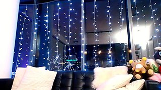 Busty curly brunette with big boobs fucks on couch