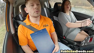 Busty driving student fucked in doggystyle by teacher