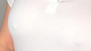 Serious Business Woman in White Polo Shirt and Office Outfit Having Shower Fun_short - Projectfundiary