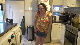 Sexy Shy Big Boobs Step-mom Stripping in Shorts in the Kitchen