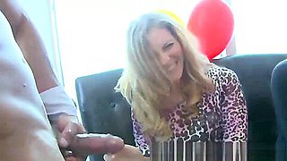 CFNM party babes sucking dick in front of