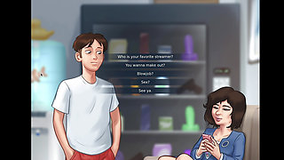 Summertime Saga - Sexy Japanese worker loves getting fucked by a huge cock while watching streams