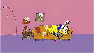 Neighbor Fucks Horny Housewife While Hubby Watches Porn on Couch