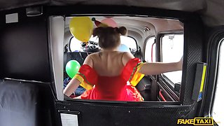 Fake taxi - petite valentines day costume play clown dumps and shoots a load hard