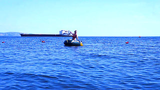 On boat in water Volga-river