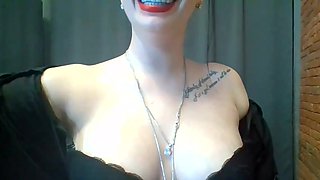 I Am Teasing You with My Big Sensual Red Lips, Covering Them More and More in Lipstick, Smoking Hookah and Blowing