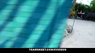Exxxtrasmall - nice tiny stunner mina moon with glasses drilled by the pool