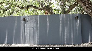 Ginger teenie Briar Rose caught sneaking in neighbor's backyard