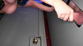 Busty glory hole blowjob slut fucking and eagerly sucking