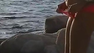 Hot Hairy MILF Pees on Guy at the Beach and Gets Her Asshole Pissed