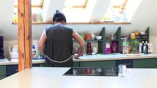 Natural housewife next door has kitchen sex