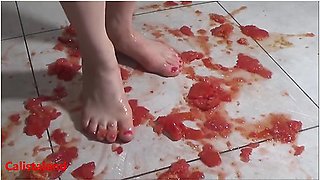 Several Tomatoes Are Crushed Under My Wonderful Bare Feet