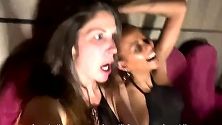 Blonde and brunette lesbians stripping and making out
