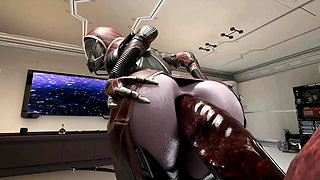 fat monster cock fucks her tight asshole . her asshole was destroyed. Lara 3D Animation