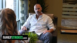 Small daughter-in-law Summer Vixen takes stepdaddy's massive cock On The Couch - familystrokes