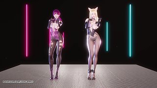 [mmd] Red Velvet - Monster Ahri Evelynn Sexy Striptease League of Legends Hentai Uncensored 4K 60fps