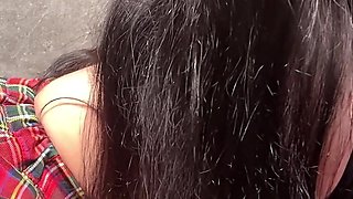 Sucking a Black Dildo in a Schoolgirl Outfit with a Butt Plug in My Ass