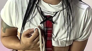 Cute Schoolgirl with a Creamy Pussy Cums with a Huge Squirt with Her Teacher's Cock Inside Her