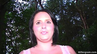 Naughty Brunette MILF Heads Into the Woods for a Dirty Dogging Mission