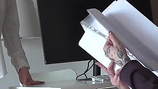 A Redhead Secretary with a Hot Tattooed Body Gets Her Feet Licked by Her Colleague