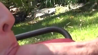 Big ass blonde teen fucked and milked outdoor from her fucker