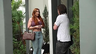 Busty redhead Sophia Locke gets her needs fulfilled with her boyfriend's son's cock
