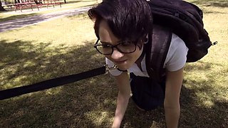 Submission training session for slutty shameless schoolgirl