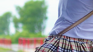 46- Anya in the Image of a Schoolgirl Is Waiting for Her Bus. Look Under Her Skirt! *4k 60fps