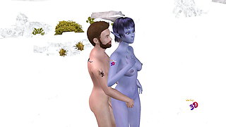 3D Animated Sex Videos: Elf Girl Foreplay with Man - Kissing, Breasts, Pussy Rubbing