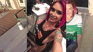 Goth punk tattoo babe Anna Bell Peaks with huge tits and pink hair
