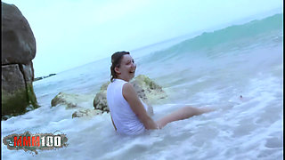 Ava: French Beauty Ava Blue Strips at the Beach