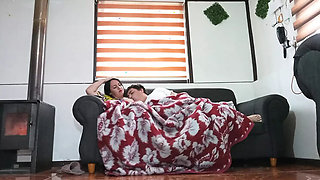 Stepmom Kelly Gets Horny Watching Movie - Fucks Step Son on Couch - BBW Hardcore Sex