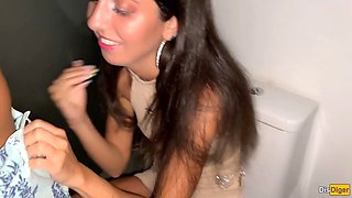 Wild girl gets it on in a nightclub restroom with Disdiger and Katty West