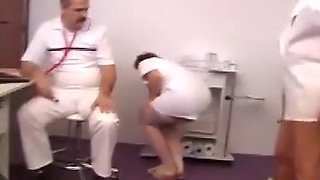 Perverted doctor inspects a pregnant woman internally.