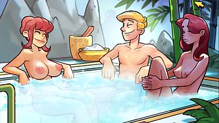 Buxom redhead teens enjoy a sauna joyride in space with Games Porny